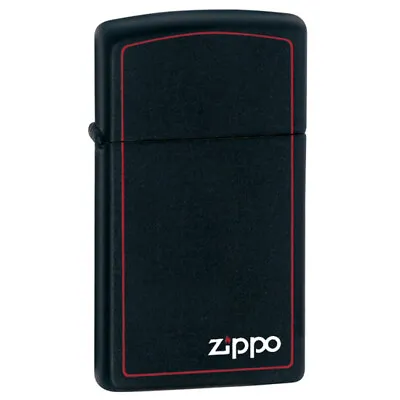 Zippo 1618ZB Slim Red Border Black Matte Windproof Logo Lighter • $52.64