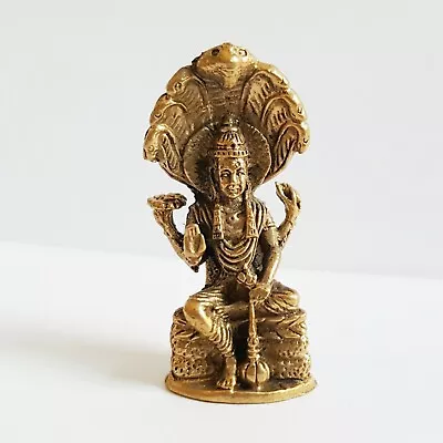 Hindu God Vishnu Narai Statue Seated Sheshnag Trimurti Deity Spirituality Tiny • $16.99