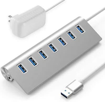 7-Port USB 3.0 Hub Aluminum Data Hub With 20W Power Adapter For Desktop PC  • $23.99