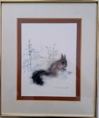 £49.05 • Buy Danish Artist Mads Stage Squirrel Watercolor Signed / Framed / Matted 1970s