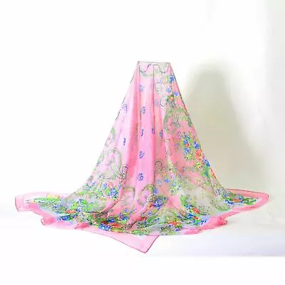$7.99 • Buy Scarf Bandana Head Wrap Beach Shawl Silk Touch 52'' Large Summer Square Floral
