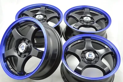 4 New DDR Fuzion 15x6.5 4x100/114.3 38mm Black Blue Lip 15  Wheels Rims • $609