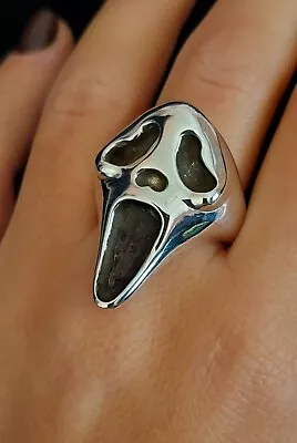 Sterling Silver Ring Vintage Scream Ghost Ring Mens Gothic Ring Horror Ring Face • $72.59