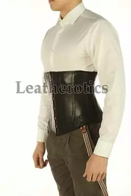 Underbust Real Leather Slimming Corset For Men Lacing Steel Boned Back Support • £69