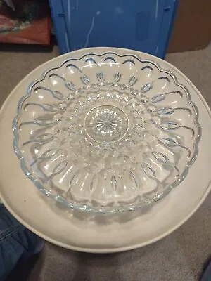 Vintage Anchor Hocking Fairfield Clear Glass 10  Pedestal Cake Plate Stand • $16