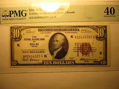 FR-1860K KEY 1929 Series $10 Dallas Federal Reserve Bank Note  PMG XF40 • $299