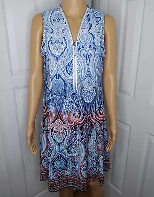 Shoreline Medium Paisley Print Women's Summer Dress Front Zipper With Crystal • $15.95
