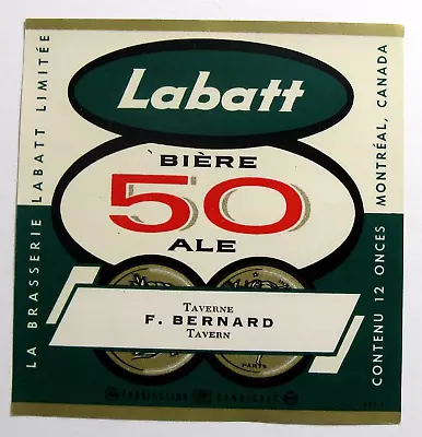 Brasserie Labatt LABATT 50 - F. BERNARD TAVERN Beer Label CANADA 12oz • $1.95