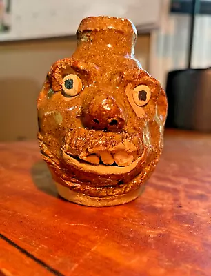 Beautiful Vintage Marie Rogers Face Jug 2.5  Tall Brown Glaze Southern Folk Art • $299.99