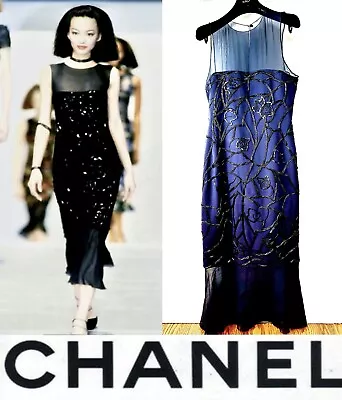 Rare Chanel Vintage 1997 Barbie Beaded Black Midi Dress Gown 34 36 38 2 4 6 S M • $1590