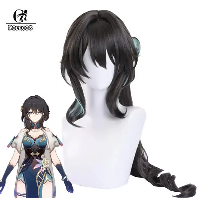 Honkai: Star Rail Ruan Mei Cosplay Wigs Black Mixed Light Green Synthetic Hair • $30.36