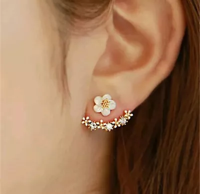 Rhinestone Flower Ear Jacket Ear Pin Vine Earrings Ear Jackets Ear Clips Pins • $12.99