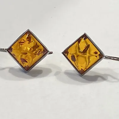 Vintage Original Patina Muffin Cut Bugs Amber Diamond Shape 925 Pierced Earrings • $33.25