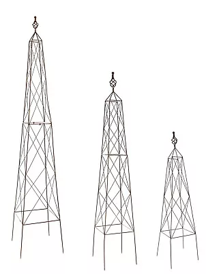 Metal Garden Obelisks Climbing Plant Supports Frame Pyramids Steeple Rust Effect • £25.98