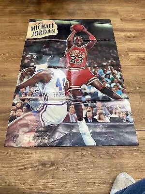 Vintage Rare 1990 AIR MICHAEL JORDAN Fold Up Poster Chicago Bulls NBA 33” X 22” • $25