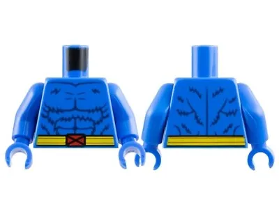 Lego New Blue Minifig Torso Fur Muscles Outline Yellow Belt Red X-Men Logo 2-10 • £1.88