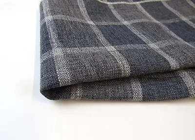 Beaumont Check Charcoal Grey Flatweave Upholstery Fabric.   Top Quality. • £0.99