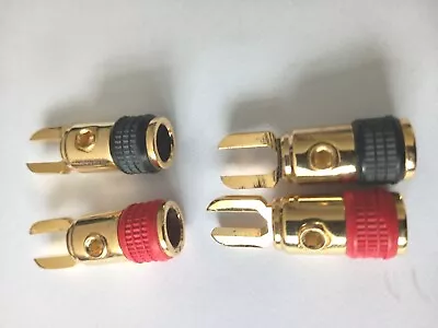  4 X  GOLD Crimpless  Fork CONNECTERS For Max 4 AWG CABLE. • £4.99