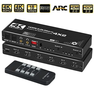 HDMI 4X2 Matrix Switcher 4X2 4K HDMI Quad Multi-Viewer Dual Monitor Converter • $41.28