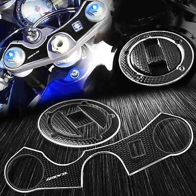 Handle Yoke Cover+Fuel Cap Perforate Black Sticker Pad 06-23 GSXR 600/750 Chrome • $22.39