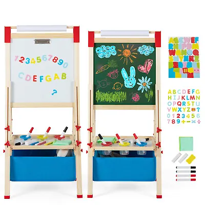 3-In-1 Kid Art Easel Wooden Adjustable Height Chalkboard Whiteboard W/Paper Roll • $66.95