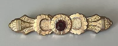 Vtg Antique Edwardian Gold Tone Etched Red Glass Bar Brooch Safety Pin Clasp • $6.99