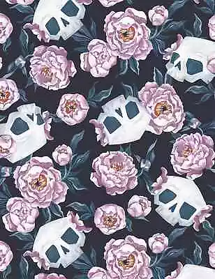 3 Yards Quilt Cotton Fabric - Dear Stella Cottage Rose Skulls Black • $20.99