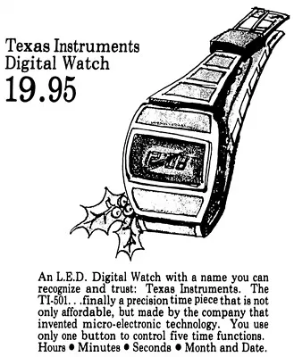 Texas Instruments TI-501 Digital LED Watch - 1976 Promotional Advertising Magnet • $8.99