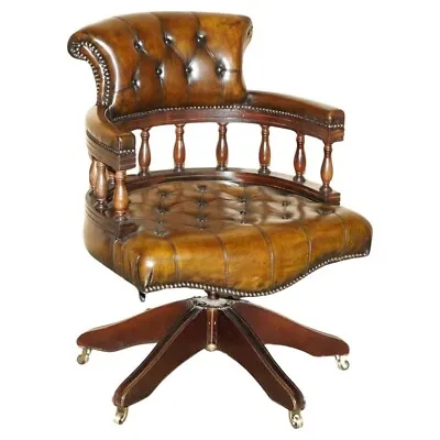 Chesterfield Fully Restored Cigar Brown Leather Swivel Captains Office Chair • £2750