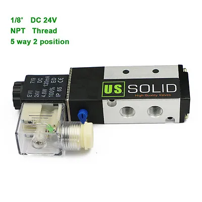 U.S. Solid 1/8  Pneumatic Electric Solenoid Valve 5 Way 2 Position DC 24V Air • $18.94