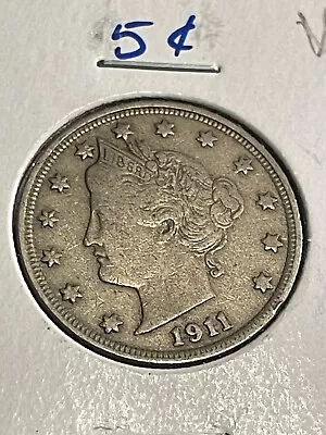 1911 Liberty Head V Nickel 5 Cent Piece- VF  Details • $20