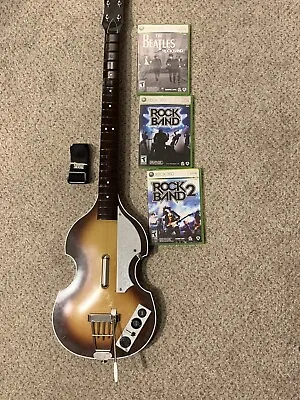 $125 • Buy Xbox 360 ROCKBAND Beatles & Rock Band  1 & 2 Hofner Bass Guitar  Bundle Tested