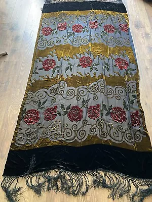 Besarani Collection Silk Velvet Ladies Scarf Shawl Roses Devore Fringed • £35