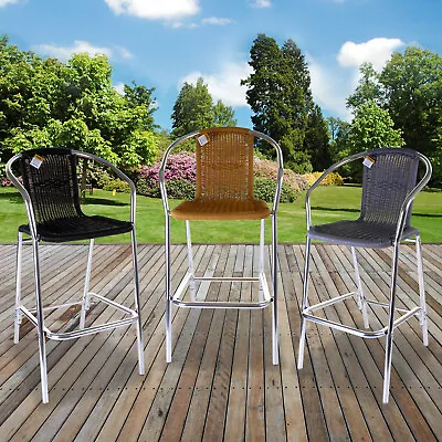£4.99 • Buy Aluminium Lightweight Chrome & Wicker Bar Stools Outdoor Garden Cafe Furniture