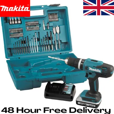 Makita 18V Li-ion Cordless Combi Drill 2.0Ah 74 Piece Accessory Set HP488DAEX1 • £149.97