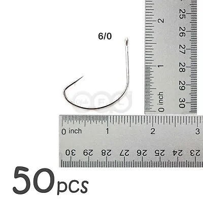 50pcs Size 6/0 Fishing 2x Kahle Hook Nickel Tackle Wide Gap Circle Catfish @US • $12.94