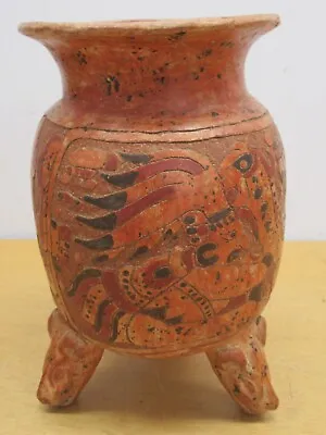 Vintage Mayan Style Pottery Vessel Vase Hand Painted 11  • $75
