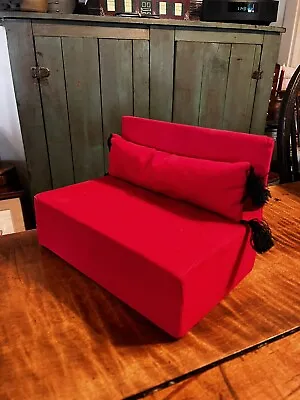 Vintage Barbie Dollhouse Doll Furniture RED Corduroy Couch & Bolster Pillow-Nice • $19.99