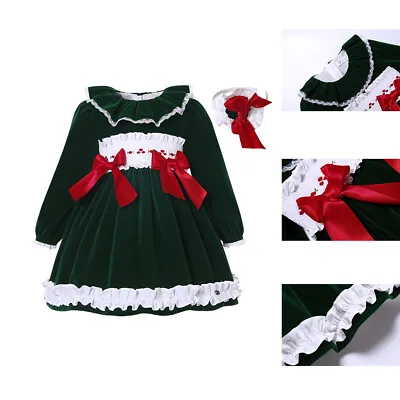 Princess Pagent Party Dresses Green Long Sleeves Smocked Dresses For Winter • £40.58