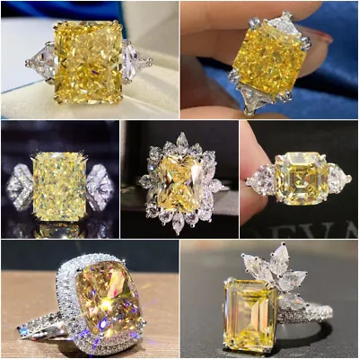 $2.32 • Buy 925 Silver Plated Ring Yellow Cubic Zircon Women Engagement Jewelry Sz 6-10