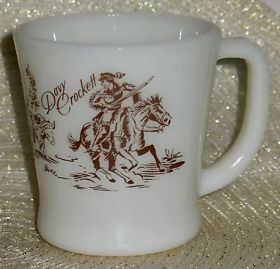 Vintage DAVY CROCKETT CUP MUG ~ Oven FIRE KING Ware BROWN Frontier Design • $19.99