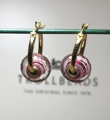 Trollbeads Pink Flow Of Love Faceted Glass Sterling Silver Earrings • $111.90