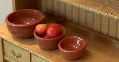 Dollhouse Miniature 3 Redware Nesting Bowls By Carolyn Nygren Curran IGMA 1:12 • $19.99