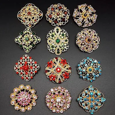 12pc/lot Mixed Alloy Vintage Style Gold Rhinestone Crystal Brooch DIY Bouquet • $13.99