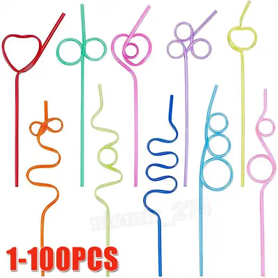 1-100 Silly Straws Party Cocktail Kids Adults Curly Bendy Drinking Coloured Bag • £8.98
