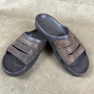 Crocs Yukon Mesa Leather Slides MENS 8 Sandals Brown Comfort Beach Pool Shoes • $34.99