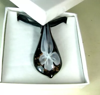 Hand Blown Glass Necklace Pendant   Murano Style Art White Boxed H-2.1  • $13.99