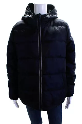 J Crew Womens Hooded Full Zipper Puffer Jacket Navy Blue Size Extra Large • $42.69