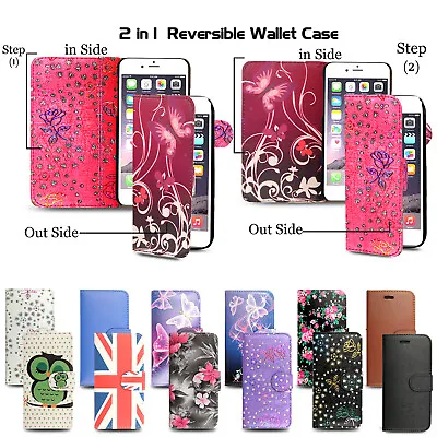 Case For IPhone 5 5s SE 5c 6 6s Reversible Book Wallet Flip Leather Phone Cover • £2.99