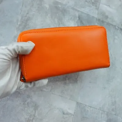 Vera Pelle Wallet Womens Leather Orange Big Zip Around Envelope Travel ITALY • $22.88